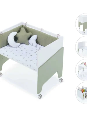 Minicuna de colecho 50x80 Equo blanca/verde-oliva (5en1)