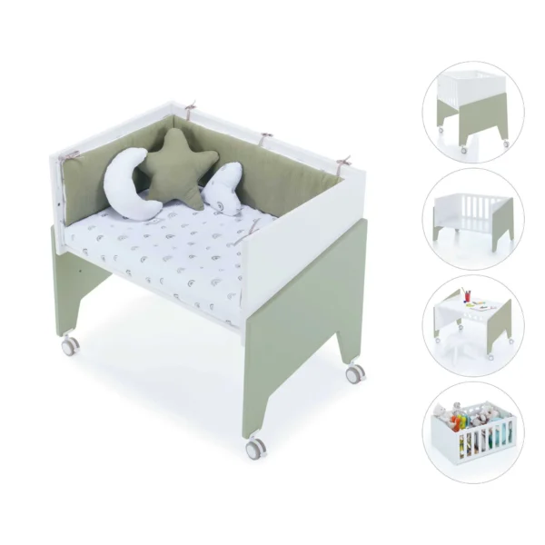 Minicuna de colecho 50x80 Equo blanca/verde-oliva (5en1)