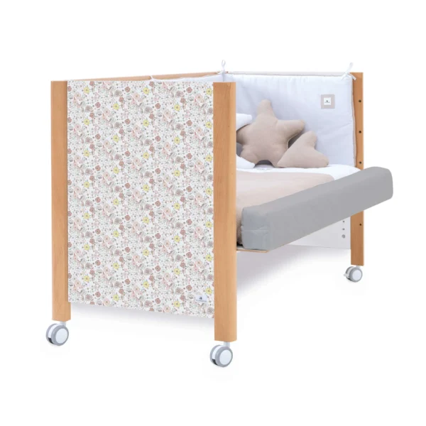 Cuna de madera Ombra Liberty con vinilo de flores rosas 60x120 cm