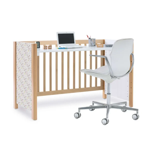 Cuna de madera Ombra Liberty con vinilo de flores rosas 60x120 cm