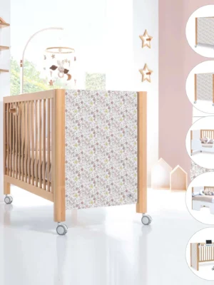 Cuna de madera Ombra Liberty con vinilo de flores rosas 60x120 cm