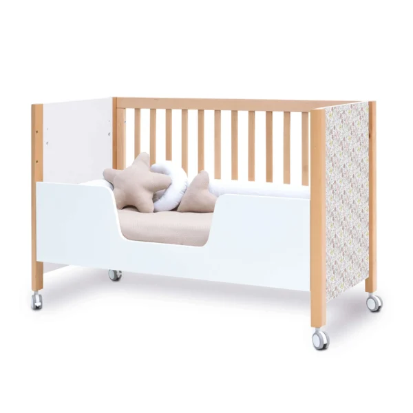 Cuna de madera Ombra Liberty con vinilo de flores rosas 60x120 cm