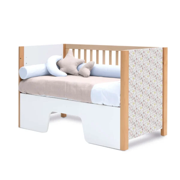 Cuna de madera Ombra Liberty con vinilo de flores rosas 60x120 cm