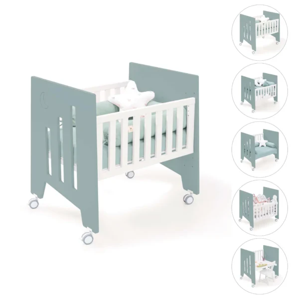 C181A-M7757-ETAPAS Minicuna de colecho 60x80 Omni Uno Eucalyptus verde eucalipto (5en1)