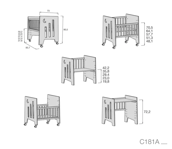 C181A-TECH Minicuna de colecho 60x80 Omni Uno Quarzo rosa (5en1)