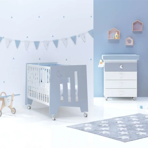 Minicuna 60x80 cm y cuna 60x120 cm Omni Tre Blu denim claro (7en1)