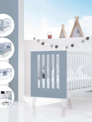 Cuna colecho Nexor Due blanco/celeste 60x120 cm (4en1)