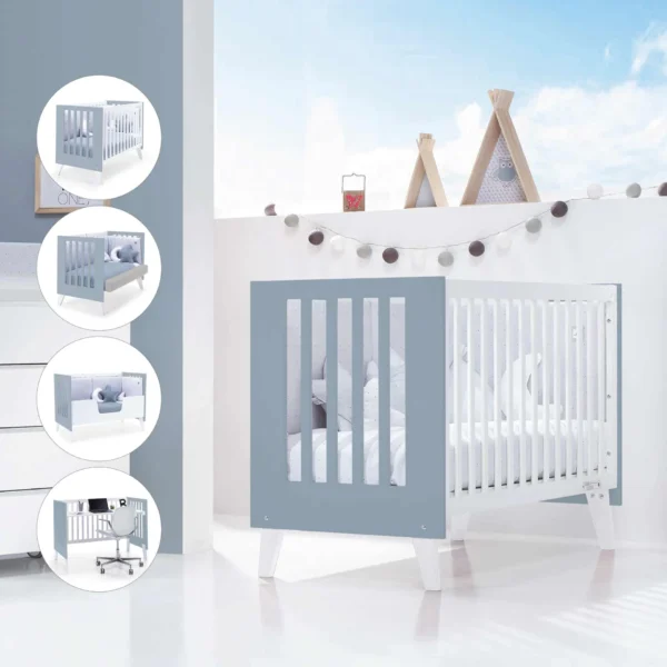 Cuna colecho Nexor Due blanco/celeste 60x120 cm (4en1)
