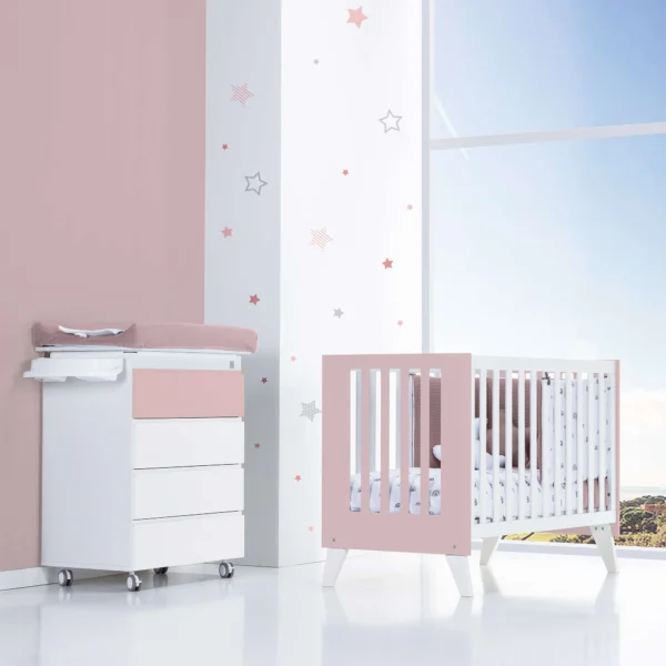 Minicuna y cuna todo en uno Nexor Tre Flamingo blanca/rosa (7en1)