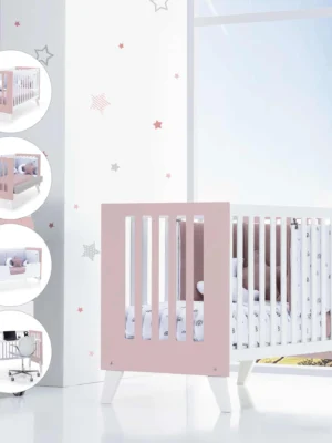 Cuna colecho Nexor Due Flamingo blanca/rosa 60x120 cm (4en1)