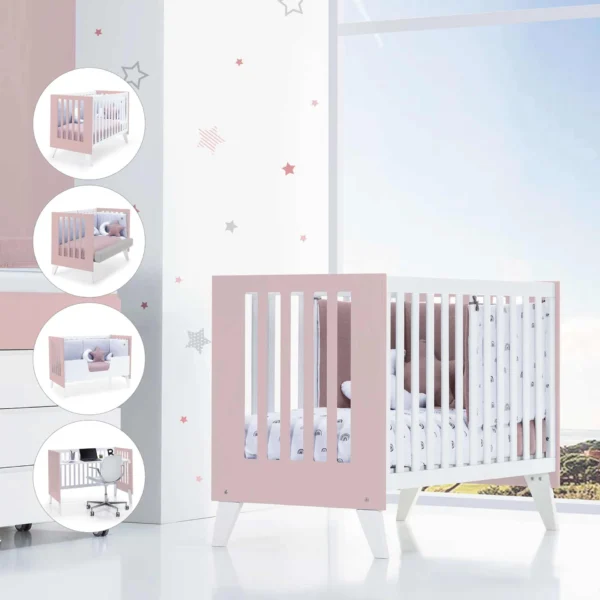 Cuna colecho Nexor Due Flamingo blanca/rosa 60x120 cm (4en1)