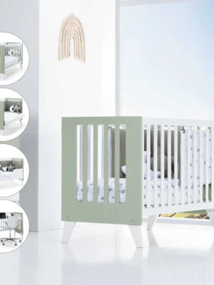 C187-M7756 Cuna colecho Nexor Due Erba blanca/verde-oliva 60x120 cm (4en1)