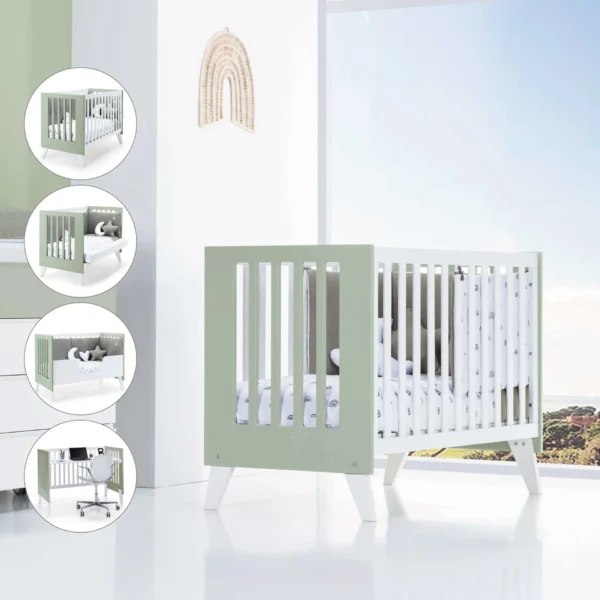 Cuna colecho Nexor Due Erba blanca/verde-oliva 60x120 cm (4en1)