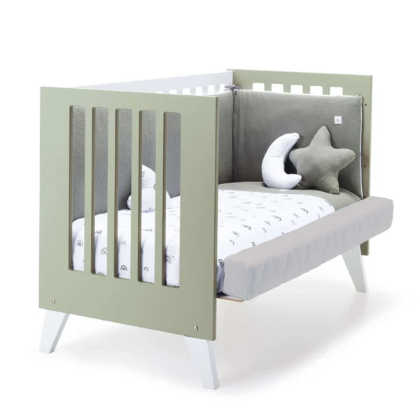 Cuna colecho Nexor Due Erba blanca/verde-oliva 60x120 cm (4en1)