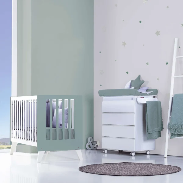 Minicuna y cuna todo en uno Nexor Tre Eucalyptus blanca/verde eucalipto (7en1)