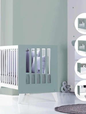 Cuna colecho Nexor Due Eucalyptus blanco/verde eucalipto 60x120 cm (4en1)