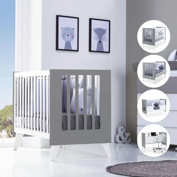 Cuna colecho Nexor Due blanco/antracita 60x120 cm (4en1)