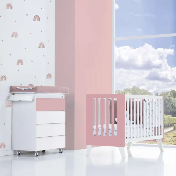 Minicuna y cuna todo en uno Nexor Tre Quarzo blanca/rosa (7en1)