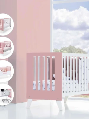 Cuna colecho Nexor Due Quarzo blanca/rosa 60x120 cm (4en1)