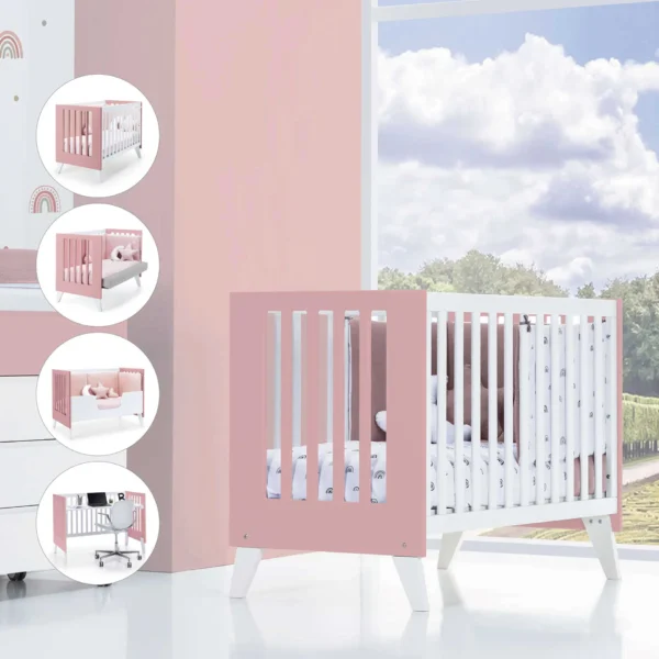 Cuna colecho Nexor Due Quarzo blanca/rosa 60x120 cm (4en1)