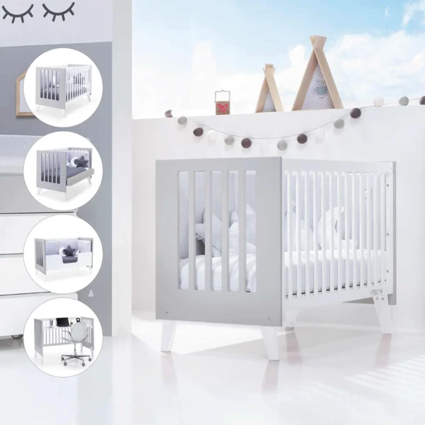 Cuna colecho Nexor Due blanco/gris 60x120 cm (4en1)