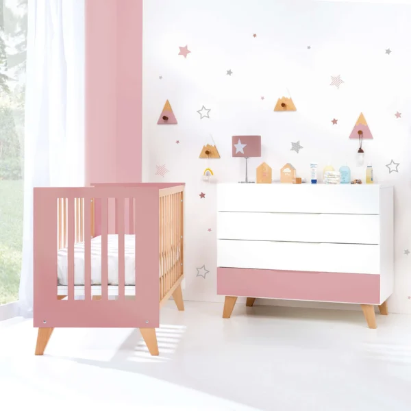 Minicuna convertible en cuna Nexor Tre Quarzo madera/rosado (7en1)