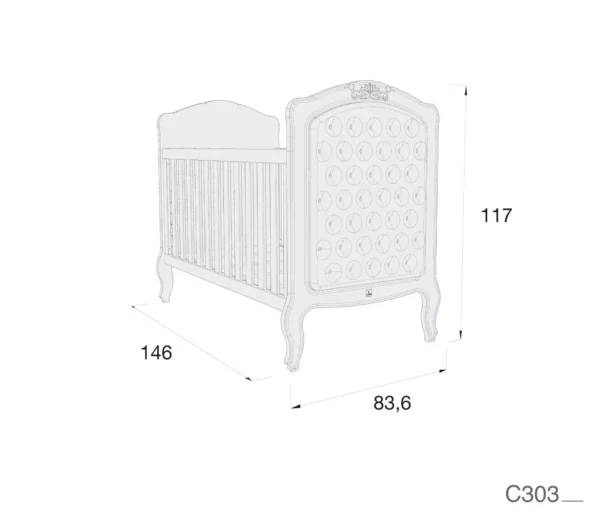 Cuna-cama época clásica blanca tapizada 70x140 cm