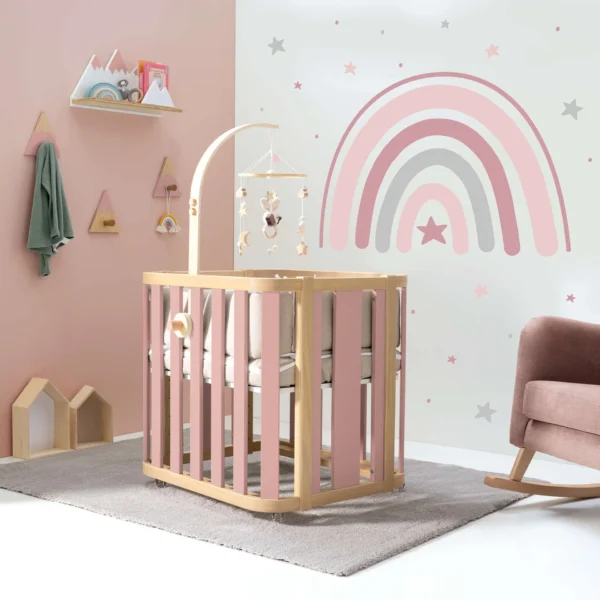 C354-M5059-TX122-AMB-ARC (1) Minicuna de colecho ovalada 55x70 cm Crea Plus Uno madera/rosa