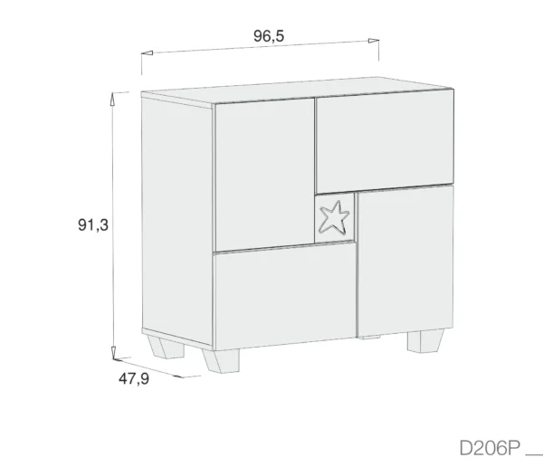 D206P-TECH_1c6bb131-721a-4037-8372-a2ec97d6113a Cómoda infantil blanca Clip con 2 puertas y 4 cajones