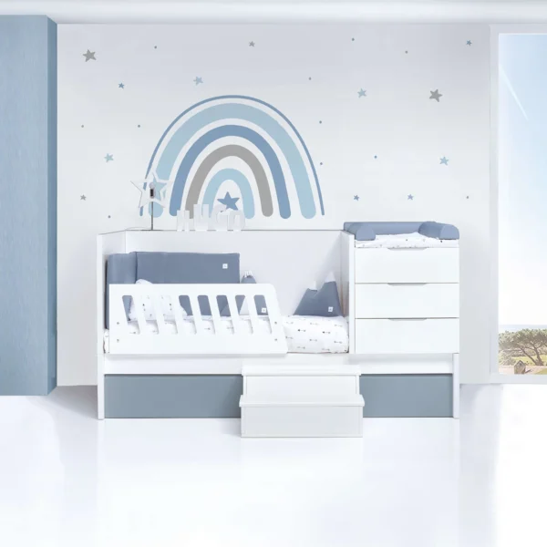 Cuna convertible Sero More blanca/azul 70×140 cm