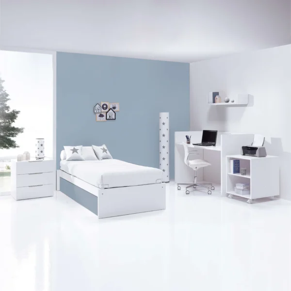 Cuna convertible Sero More blanca/azul 70×140 cm