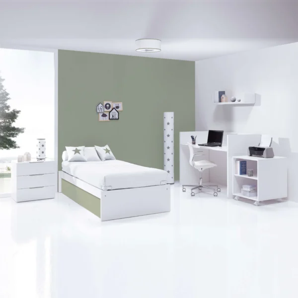 Cuna convertible Sero More blanca/verde-oliva 70×140 cm
