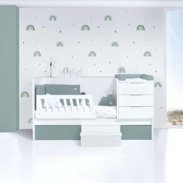 Cuna convertible Sero More blanca/eucalipto 70×140 cm