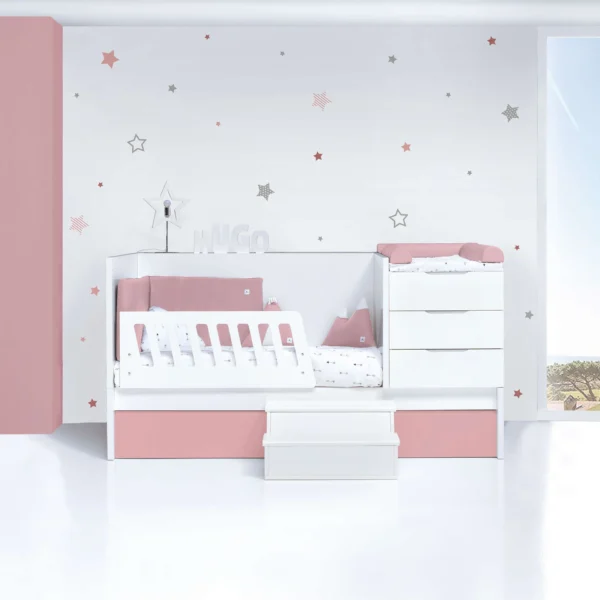 Cuna convertible Sero More Quarzo blanca/rosa 70×140 cm