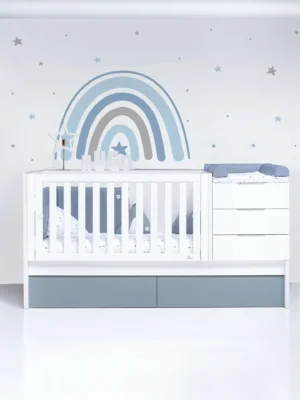 Cuna convertible Sero More blanca/azul 70×140 cm