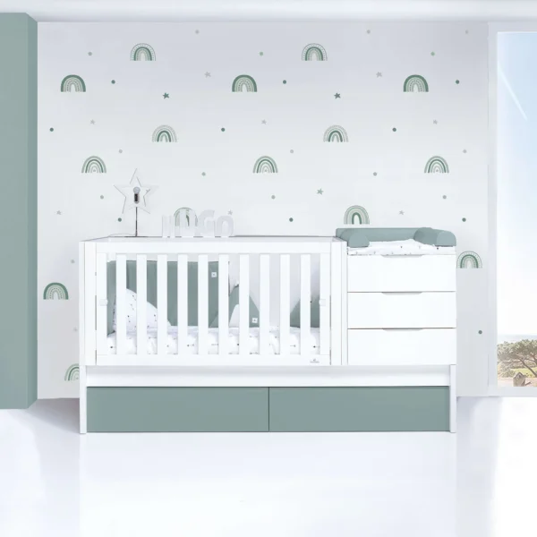 Cuna convertible Sero More blanca/eucalipto 70×140 cm