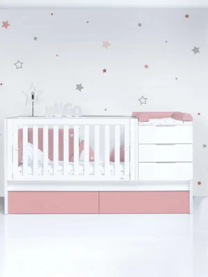 Cuna convertible Sero More Quarzo blanca/rosa 70×140 cm