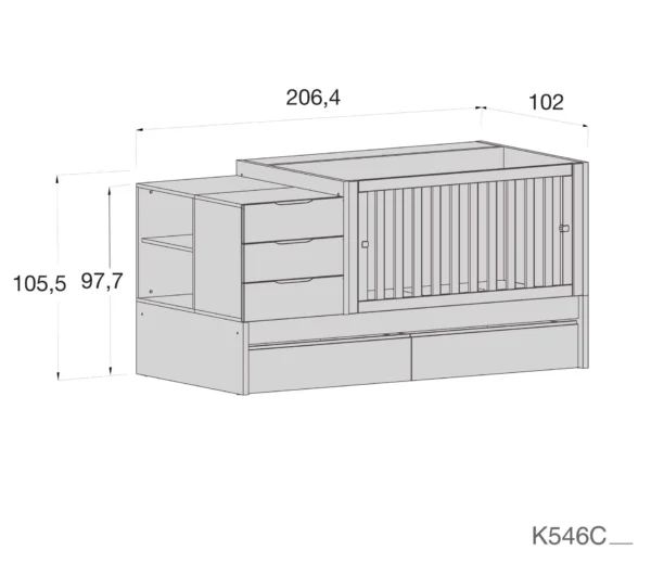 Cuna convertible Sero More Quarzo blanca/rosa 70×140 cm