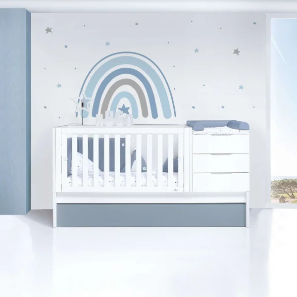 Cuna convertible Sero More blanca/azul 70×140 cm