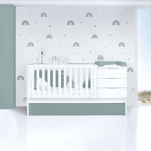 Cuna convertible Sero More blanca/eucalipto 70×140 cm