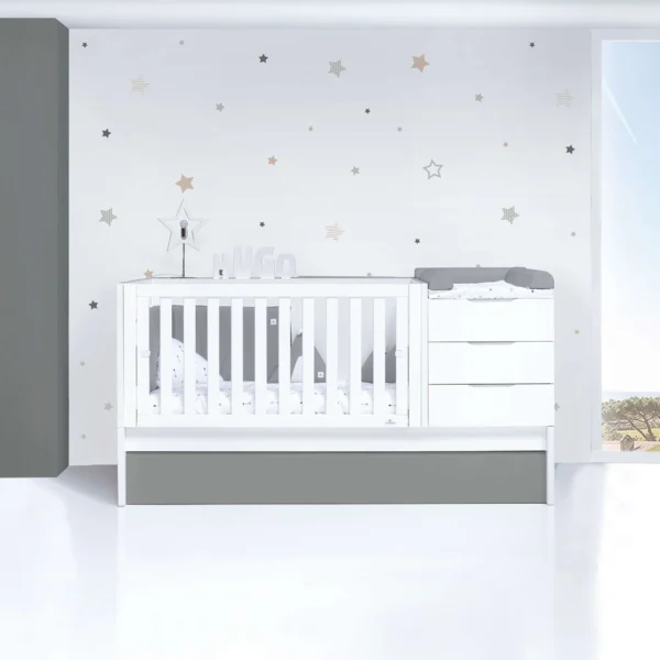 Cuna convertible Sero More blanca/antracita 70×140 cm