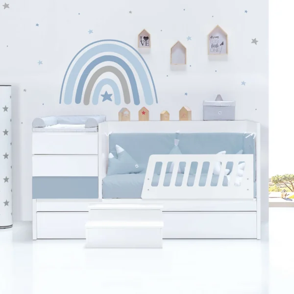 Cuna convertible Sero Kubo blanca/azul 70×140 cm
