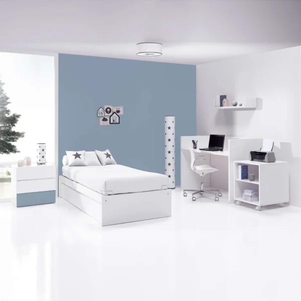 Cuna convertible Sero Kubo blanca/azul 70×140 cm