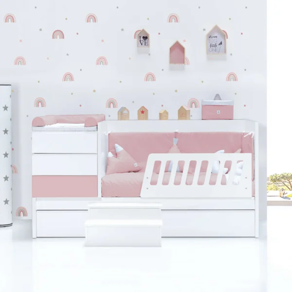 Cuna convertible Sero Kubo Flamingo blanca/rosa 70×140 cm