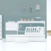Cuna convertible Sero Kubo blanca/eucalipto 70×140 cm
