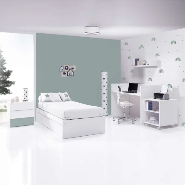 Cuna convertible Sero Kubo blanca/eucalipto 70×140 cm