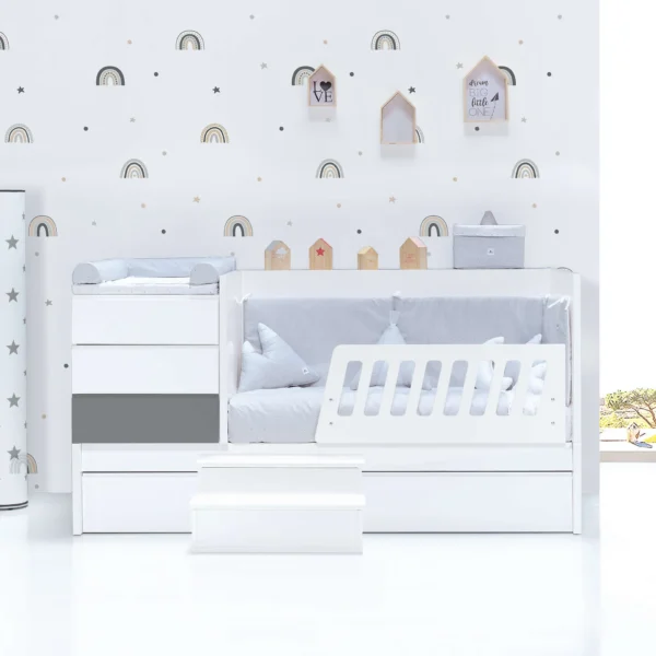 Cuna convertible Sero Kubo blanca/antracita 70×140 cm