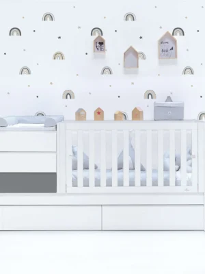 Cuna convertible Sero Kubo blanca/antracita 70×140 cm