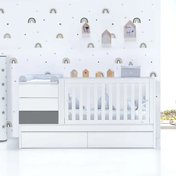 Cuna convertible Sero Kubo blanca/antracita 70×140 cm