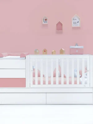 Cuna convertible Sero Kubo Quarzo blanca/rosa 70×140 cm